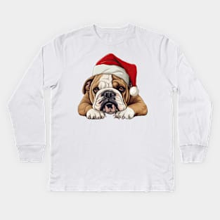 Christmas Peeking Bulldog Kids Long Sleeve T-Shirt